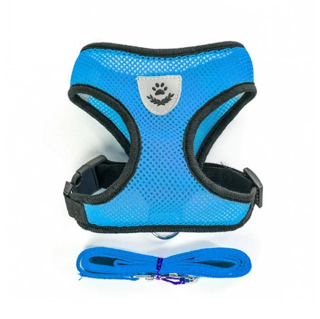 Adjustable Mesh Pet Harness with Leash — Reflective, Breathable for Cats & Dogs