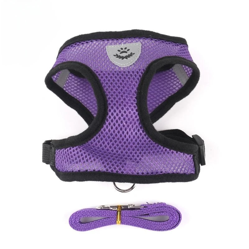Adjustable Mesh Pet Harness with Leash — Reflective, Breathable for Cats & Dogs