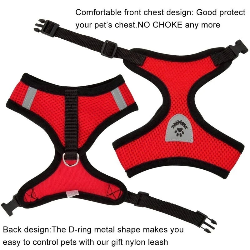 Adjustable Mesh Pet Harness with Leash — Reflective, Breathable for Cats & Dogs