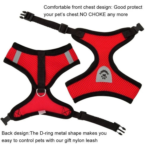 Adjustable Mesh Pet Harness with Leash — Reflective, Breathable for Cats & Dogs
