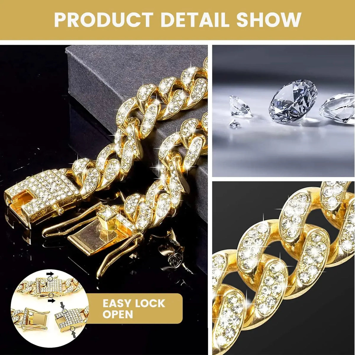 Diamond Cuban Chain Collar for Dogs & Cats – Gold