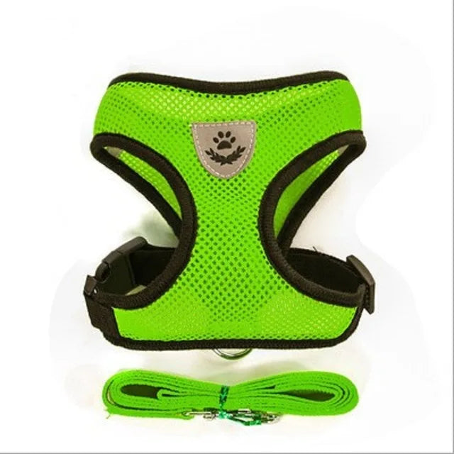 Adjustable Mesh Pet Harness with Leash — Reflective, Breathable for Cats & Dogs