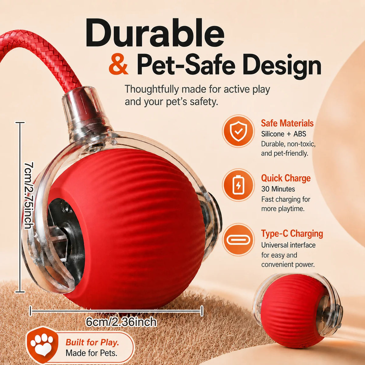 Automatic Rolling Ball Toy for Dogs & Cats – Rechargeable, Self-Moving