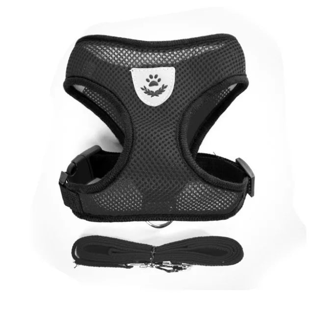 Adjustable Mesh Pet Harness with Leash — Reflective, Breathable for Cats & Dogs