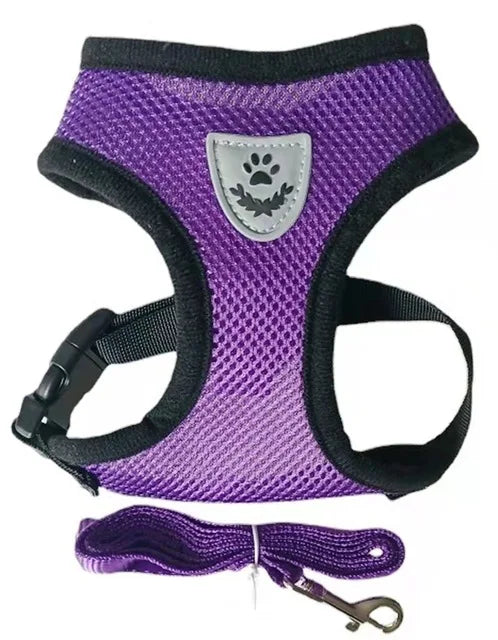 Adjustable Mesh Pet Harness with Leash — Reflective, Breathable for Cats & Dogs