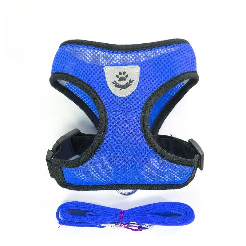 Adjustable Mesh Pet Harness with Leash — Reflective, Breathable for Cats & Dogs