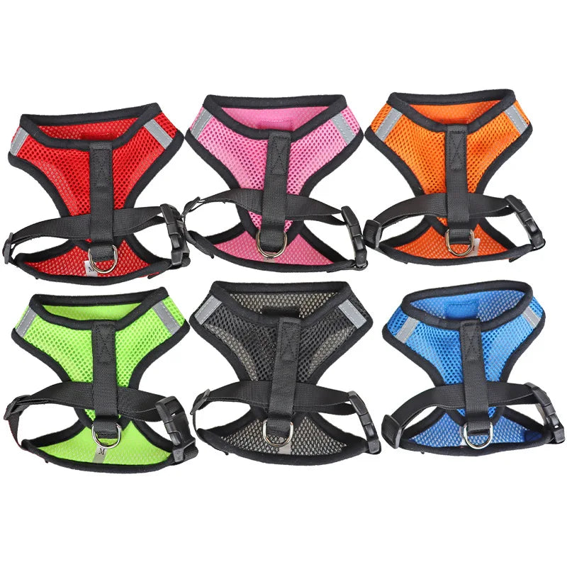 Adjustable Mesh Pet Harness with Leash — Reflective, Breathable for Cats & Dogs